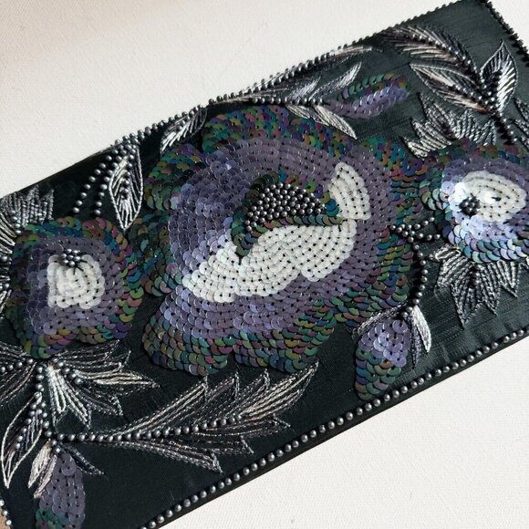 Vintage dark grey Blue beaded Sequin Embellished  Evening Clutch Crossbody - Picture 3 of 7